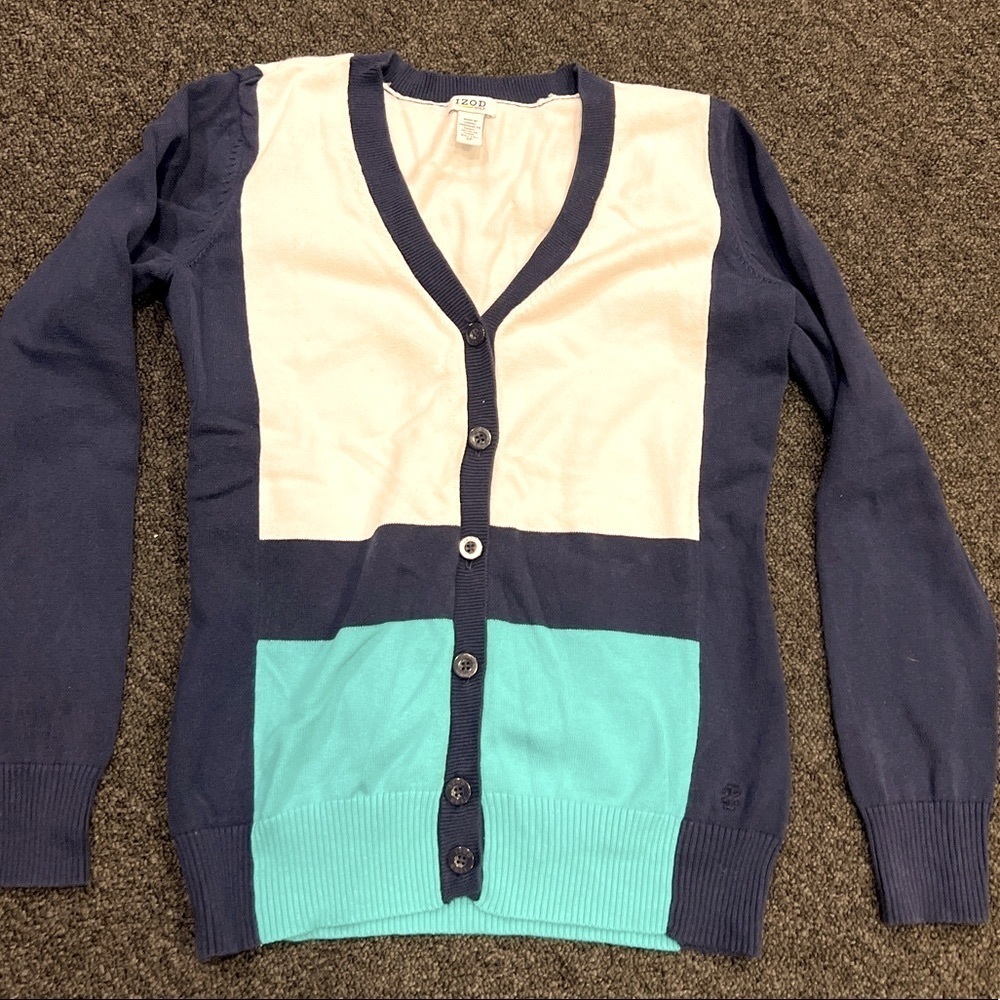 Womens IZOD Golf V Neck button up striped Sweater